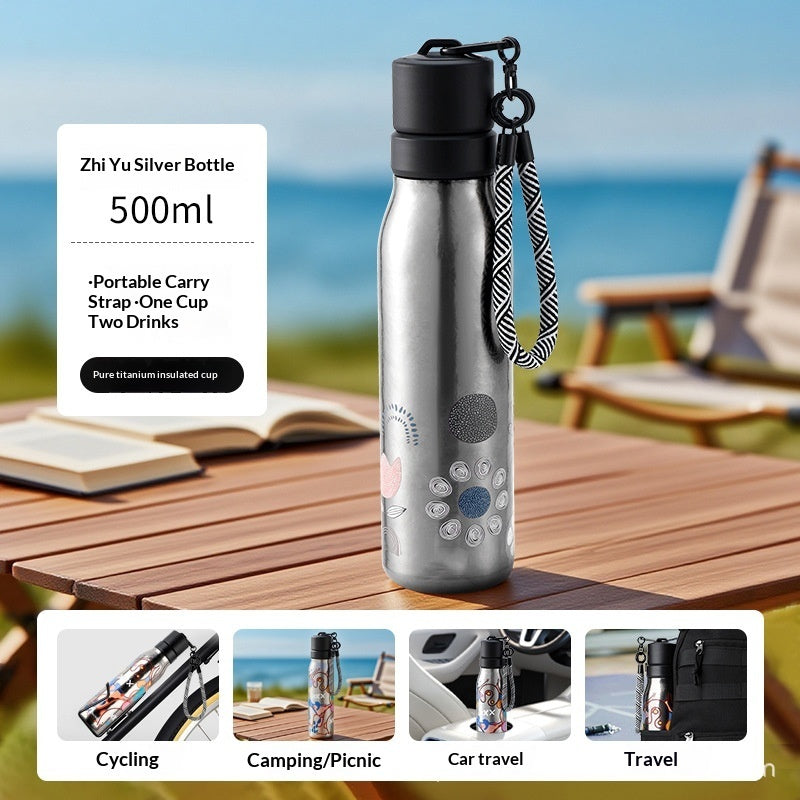 High-Style Pure Titanium Insulated Water Bottle For Outdoor Activities