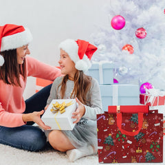 Christmas Tote Bags, Reusable Grocery Tote Bags with Handle, Gift Present Bags for Holiday Xmas Event Party（12 Pack）