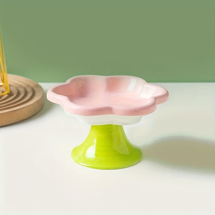 Raised Ceramic Bowl With pet Flower Design Raised pet Food Bowl
