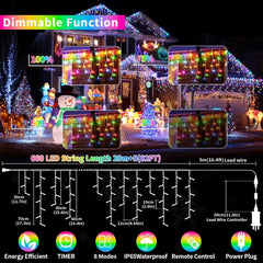 3 In1 Icicle Outdoor Christmas Lights, 20+5M/82Ft 660 LED Outdoor Fairy Light Plug In, Waterproof String Lights with 8 Modes and Dimmable for Porch, Deck, Garden, Backyard, Balcony Decorations