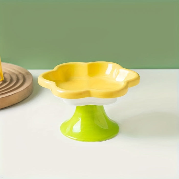 Raised Ceramic Bowl With pet Flower Design Raised pet Food Bowl