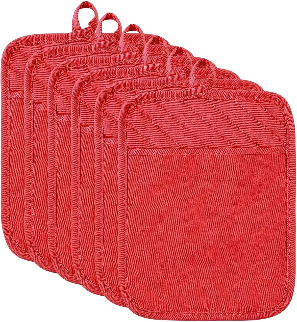 R HORSE 6Pcs Christmas Red Pot Holders with Pocket for Kitchen Cotton