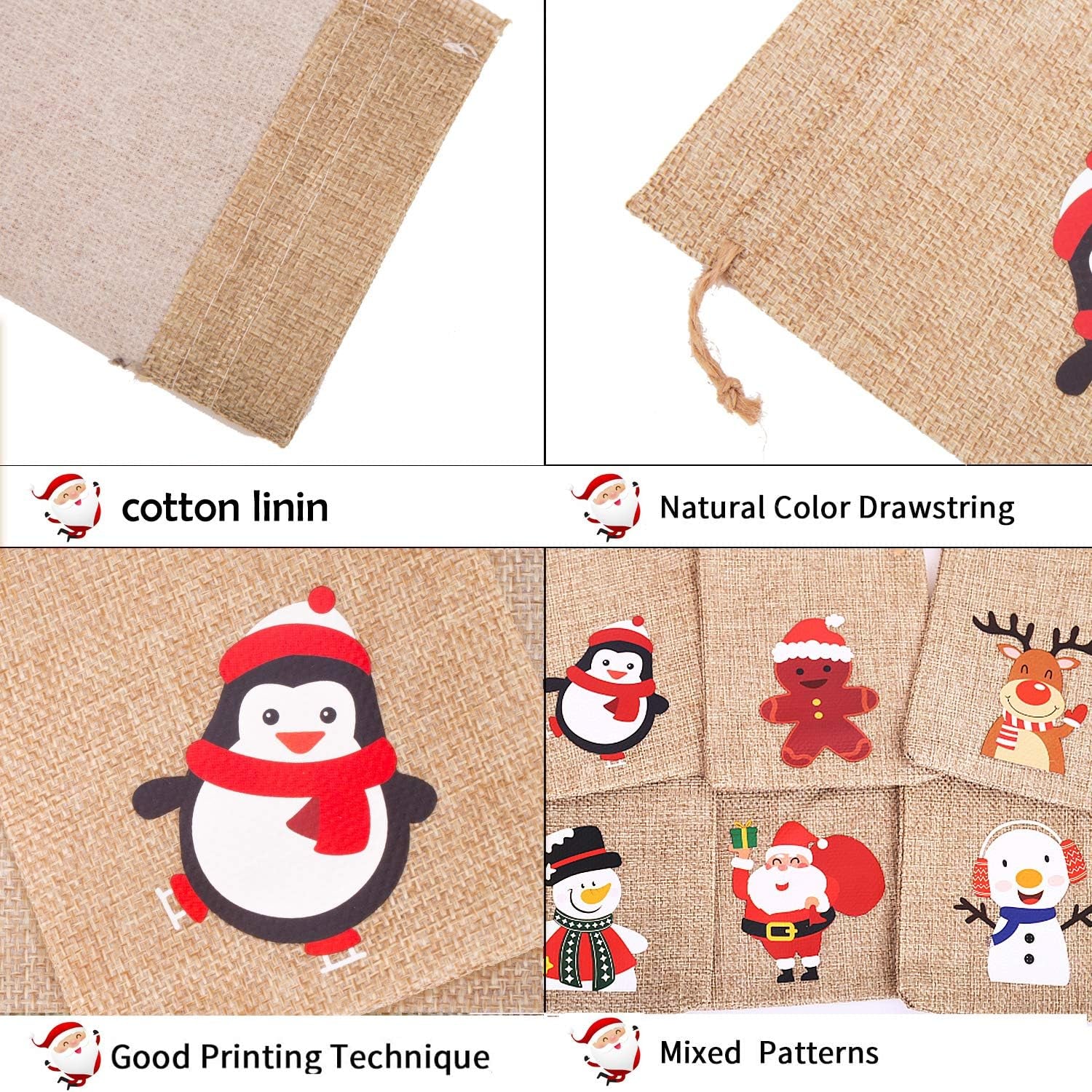12 Pieces Line Jute Drawstring Gift Bag Christmas Party Burlap Bag Candy Pouch Snack Sack for Kids Xmas Party Favors