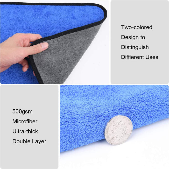Microfibre Cleaning Cloths, 6 Pack, Two-Layer Thickened Towels, Lint Free Super Absorbent Towel for Household and Car Washing, Drying, Detailing, 40X30Cm