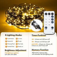 Christmas Tree Lights, 2M 12 Strands 300 LED Christmas Lights Indoor Outdoor with Remote/8 Modes/Timer/Dimmable, IP65 Waterproof Warm White Fairy String Lights for Xmas Tree Decor