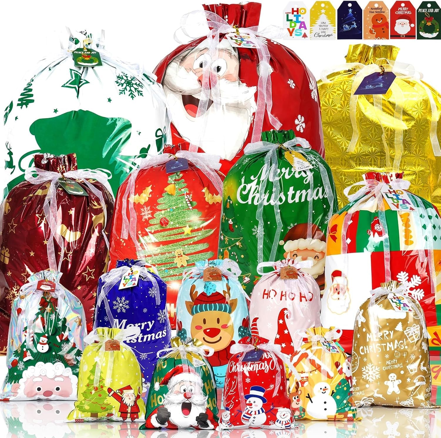 38 PCS Christmas Drawstring Gift Bags - Xmas Wrapping Bags