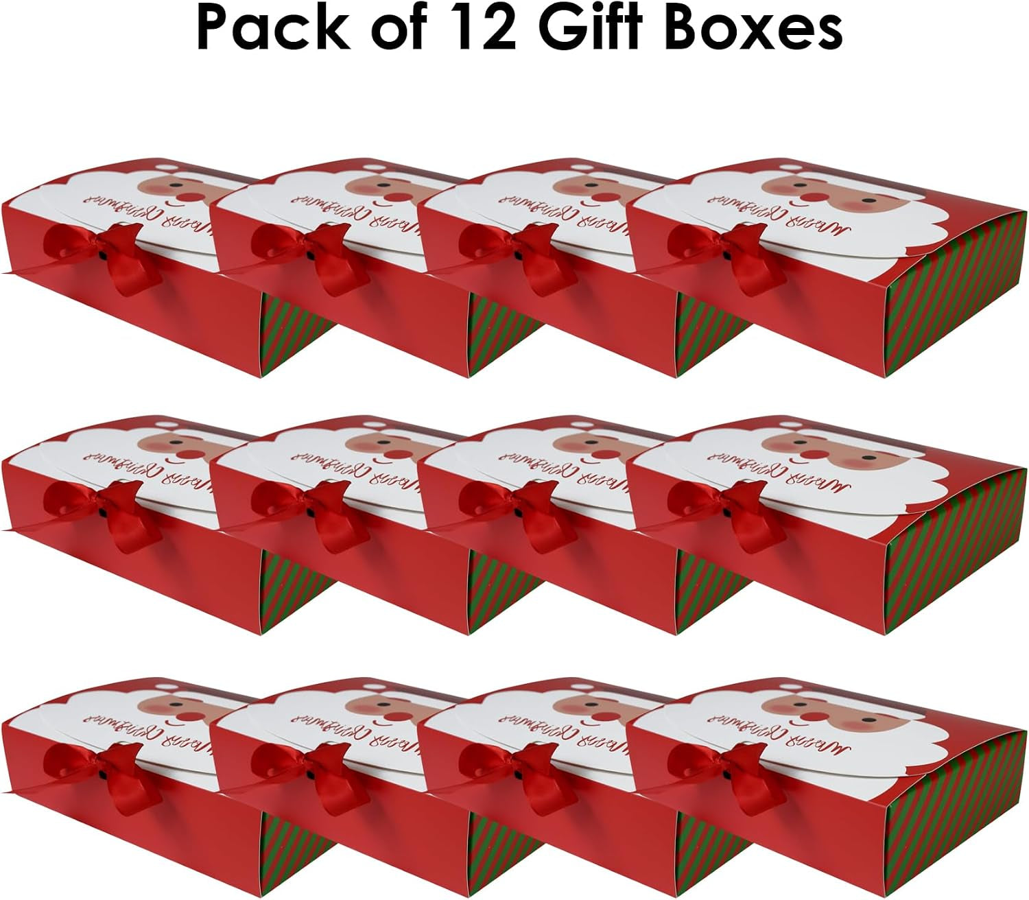 Pack of 12 Christmas Gift Boxes with Ribbon Closure 22.5X17X5 Cm