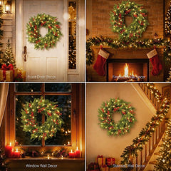 Large Christmas Wreath for Front Door 60 Cm (24 Inches), Artificial Fir Wreath with Red Berries, Pine Cones & Bow, Classic Advent Wreath for Wall & Door Decoration