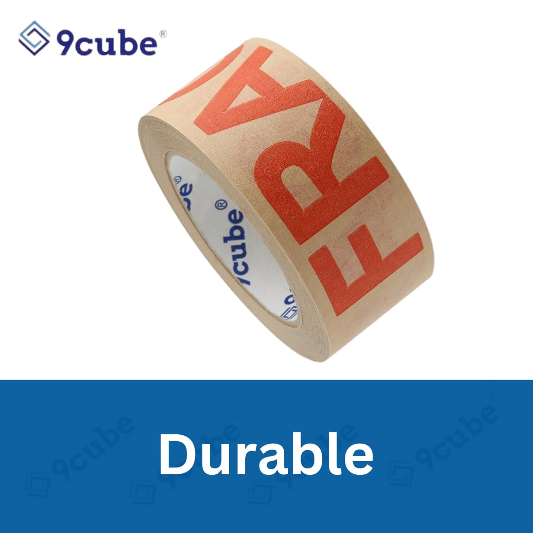 6 Strong Paper Packaging Tape, Eco-Friendly Recyclable Fragile Printed Kraft, Brown 50Mmx50Mm, Strong Heavy-Duty Secure Adhesive Sticky, for Packing Parcels Moving House Large Boxes