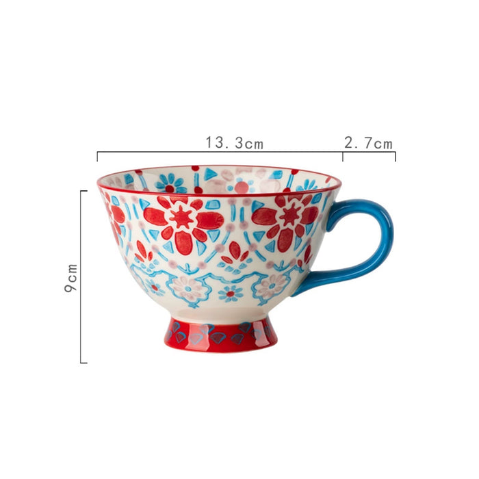 420Ml Ceramic Cup Cups Hand Painted Floral Pattern Retro Creative Coffee Mugs for Latte Water Restaurant Office Family Friend