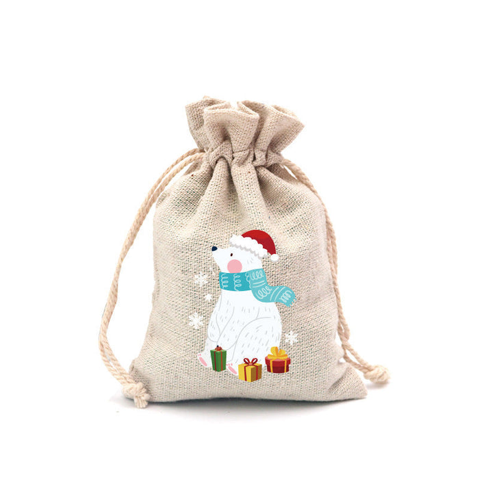 Christmas Cotton Drawstring Colorful Cartoon Gift Bag