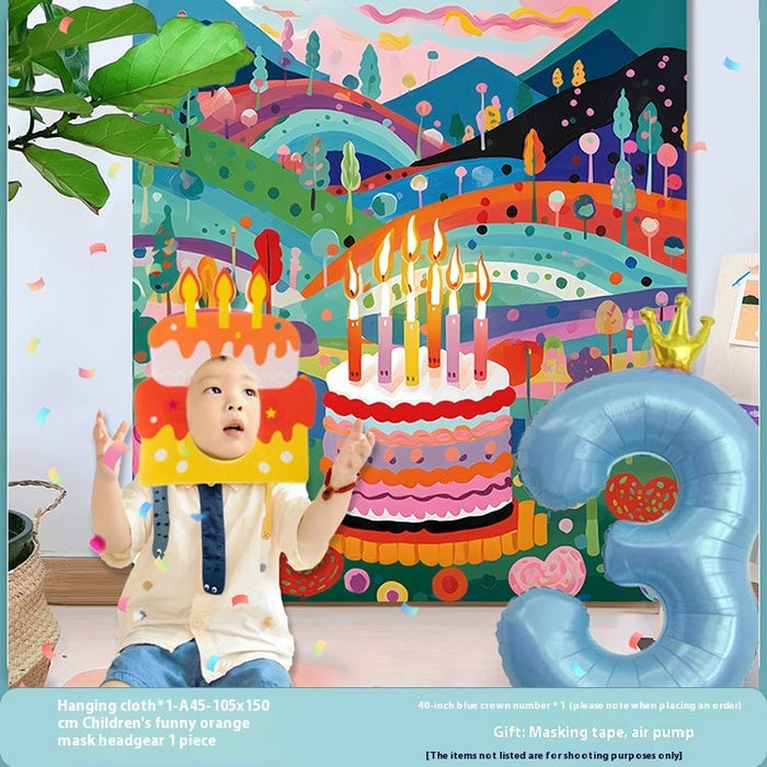 Birthday Party Layout Cake Hanging Cloth Children Background Wall