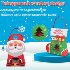 30 PCS Gift Bags with Handles for Christmas, Paper Candy Treat Boxes with Window，Xmas Party Goodie Treat Bags with Stickers for Kids Winter Birthday，Christmas Party Favor Supplies