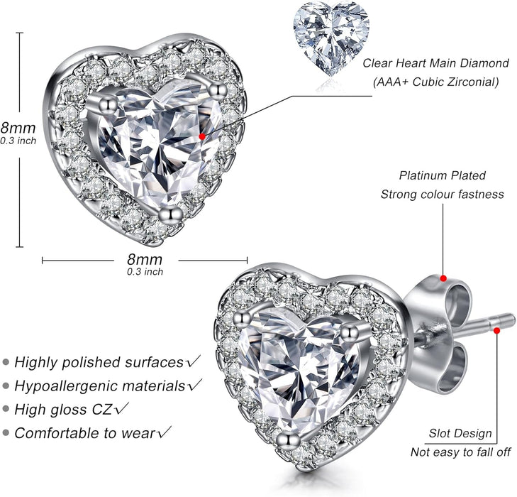 Earrings for Women, Heart Earrings Cubic Zirconia Stud Hypoallergenic Earrings Dainty Earrings Jewellery for Brides Bridesmaids Wedding
