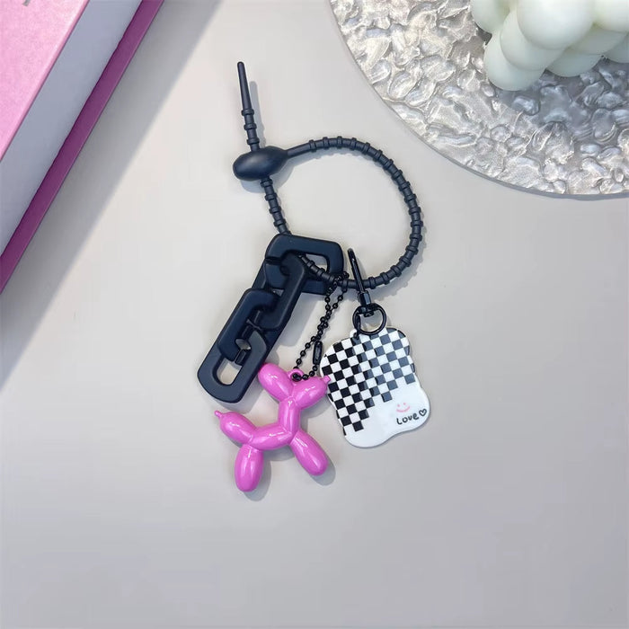 Plum Red Chain Balloon Dog Card Holder Keyring Women Featuring Spicy Girl Heart-Shaped Pink Bow Design Unique Trendy Bag
