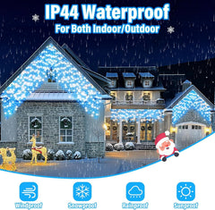 Christmas Icicle Lights Outdoor Blue White 480LED 50FT Icicle Christmas Lights with 8 Modes Timer Waterproof, for Eaves, Pavilion, Fences, Patio, Gardens, White&Blue