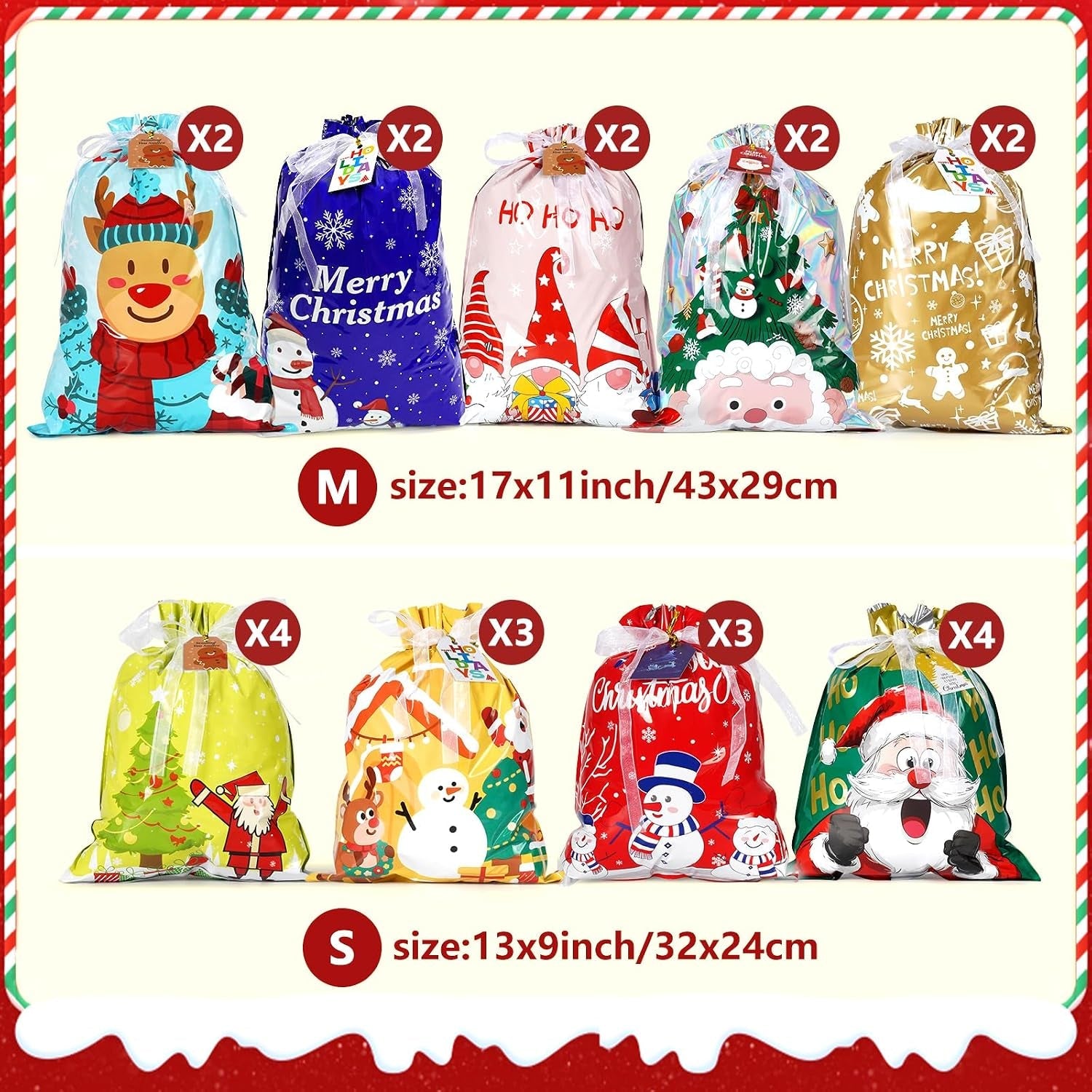 38 PCS Christmas Drawstring Gift Bags - Xmas Wrapping Bags