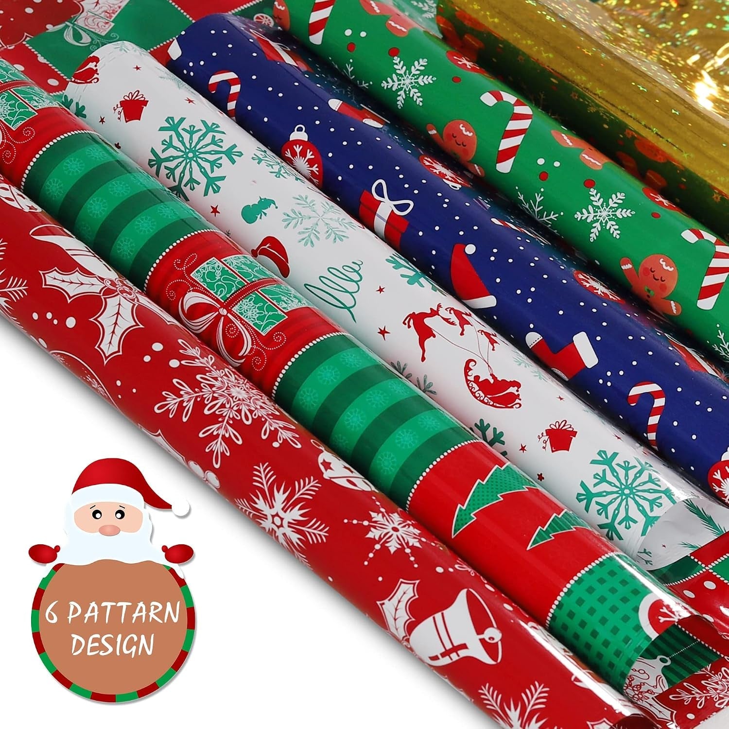 13Pcs Christmas Drawstring Gift Bags, Xmas Wrapping Bags with 6 Patterns Design, 4 Sizes Large Multipack Gift Bags, Reusable Candy Bag with String for Christmas Presents Birthday Party