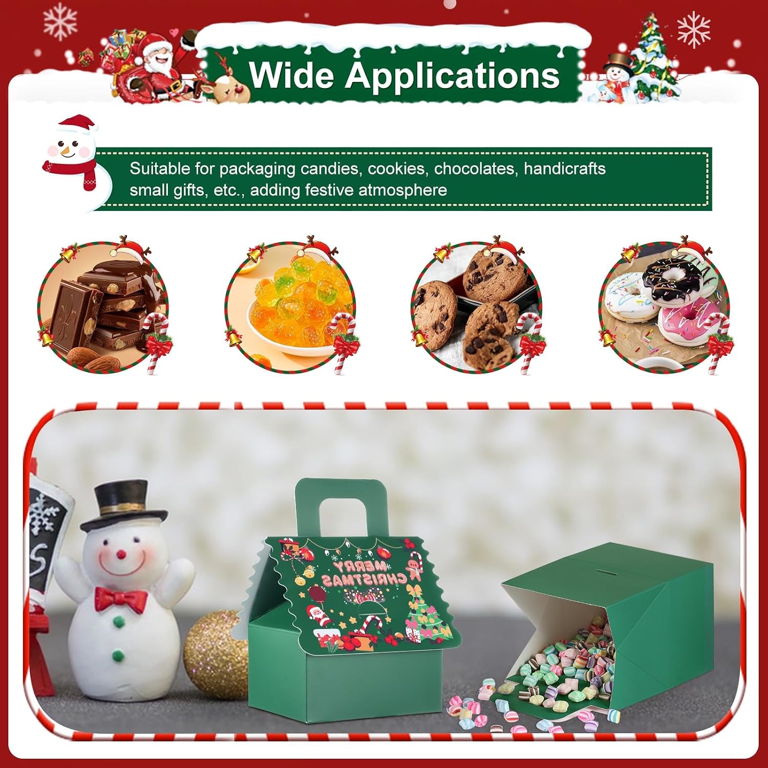 20PCS Christmas Party Gift Box Small Favour Boxes Wedding Sweet Candy Treat Cake Boxes for Guests Presents Birthday Xmas Chirstmas Gift Packaging Advent Calendar DIY (Green, Large Gift Box)