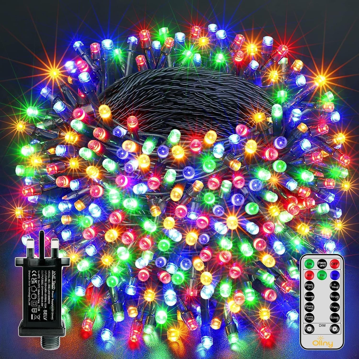 Outdoor Fairy Lights, 20M 200 Leds, Multicolour, Mains Powered