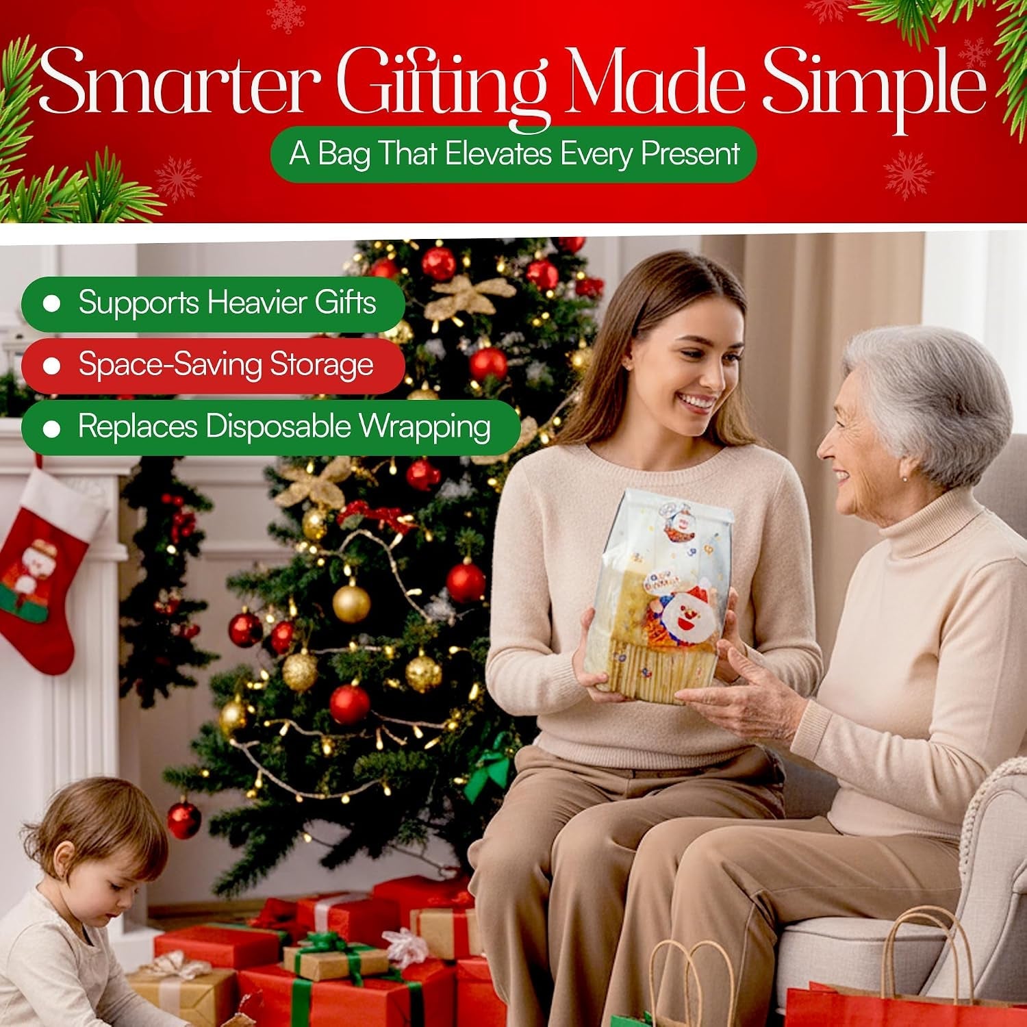 Christmas Gifting Bags 10 Pack – Assorted Xmas Wrapping Bags for Small Gifts, Stocking Fillers, Cookies, Popcorn & Secret Santa Presents – Reusable Christmas Snack Gift Party (Sticker Not Included)