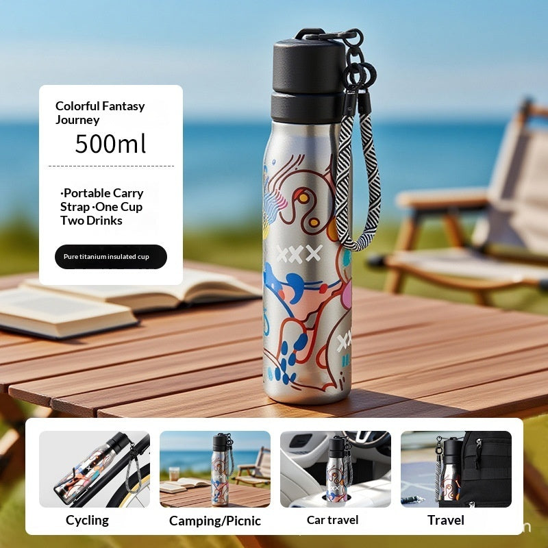 High-Style Pure Titanium Insulated Water Bottle For Outdoor Activities
