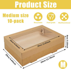 Cookie Boxes with Window 35 × 30 × 8 Cm, 10 Pack Corrugated Bakery Boxes