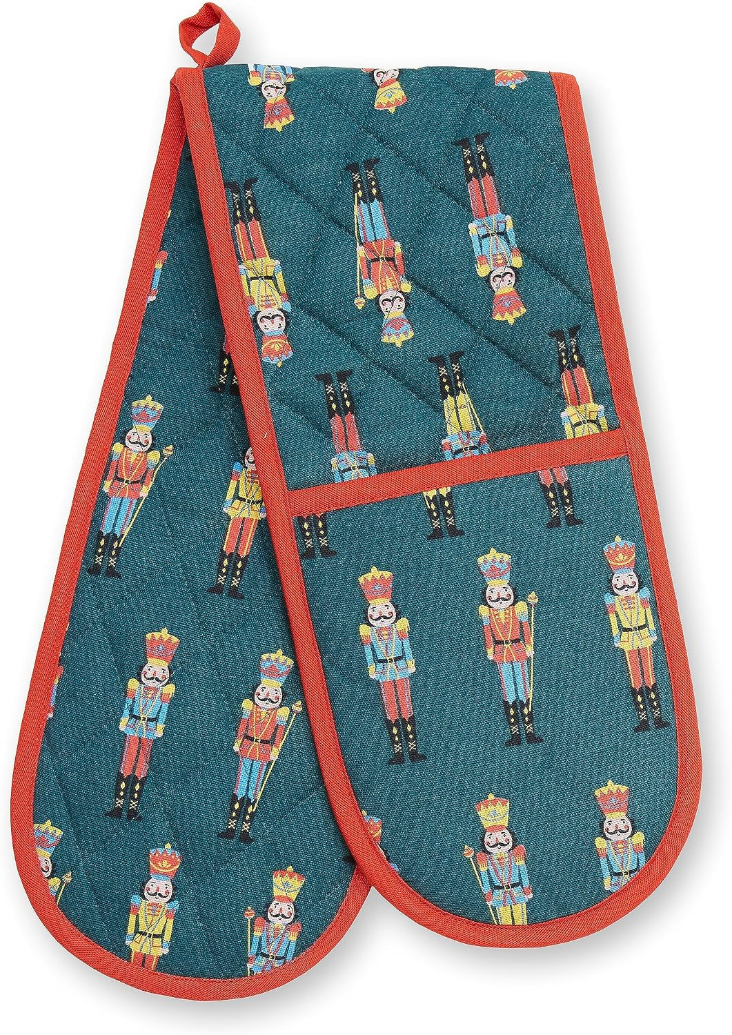 Kitchen Christmas Nutcracker Cotton Double Oven Glove Green