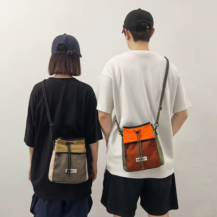 Workwear Style Shoulder Mobile Phone Bag Outdoor Sports Women'S Crossbody Bag Versatile Casual Drawstring Drawstring Contrasting Color Lightweight Bucket Bag