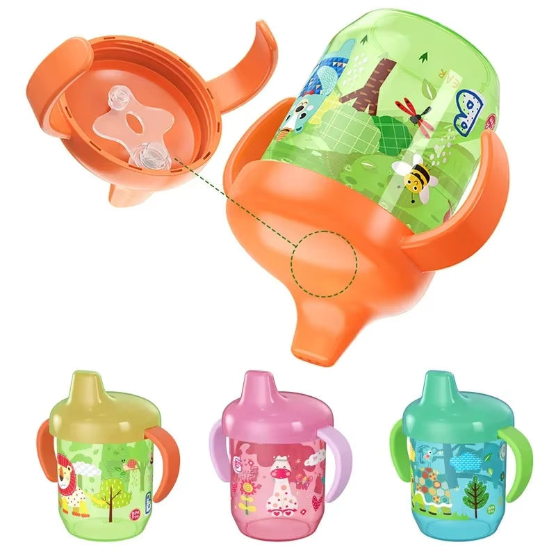 Cute Baby Feeding Cup with Straw BPA Free Portable Feeding Bottle Leak Proof with Handle Kids Training Baby Sippy Copos