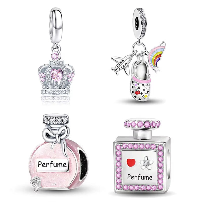 925 Sterling Silver Pink Crown Perfume Pendant Beads Fit Diy Bracelet Necklace Making Gift of High Quality Jewelry