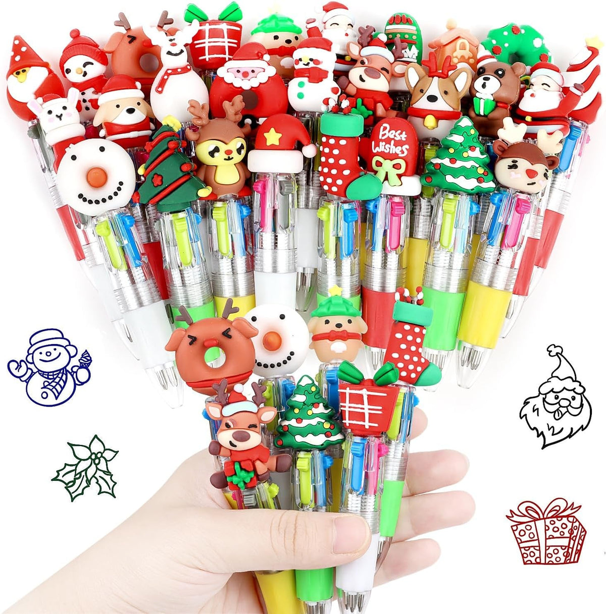 Christmas Multicolour Ballpoint Pens, 30PCS 4 Colours, Xmas Mini Retractable Pens for Kids Novelty Pens for Class Reward Gifts Party Bag Fillers