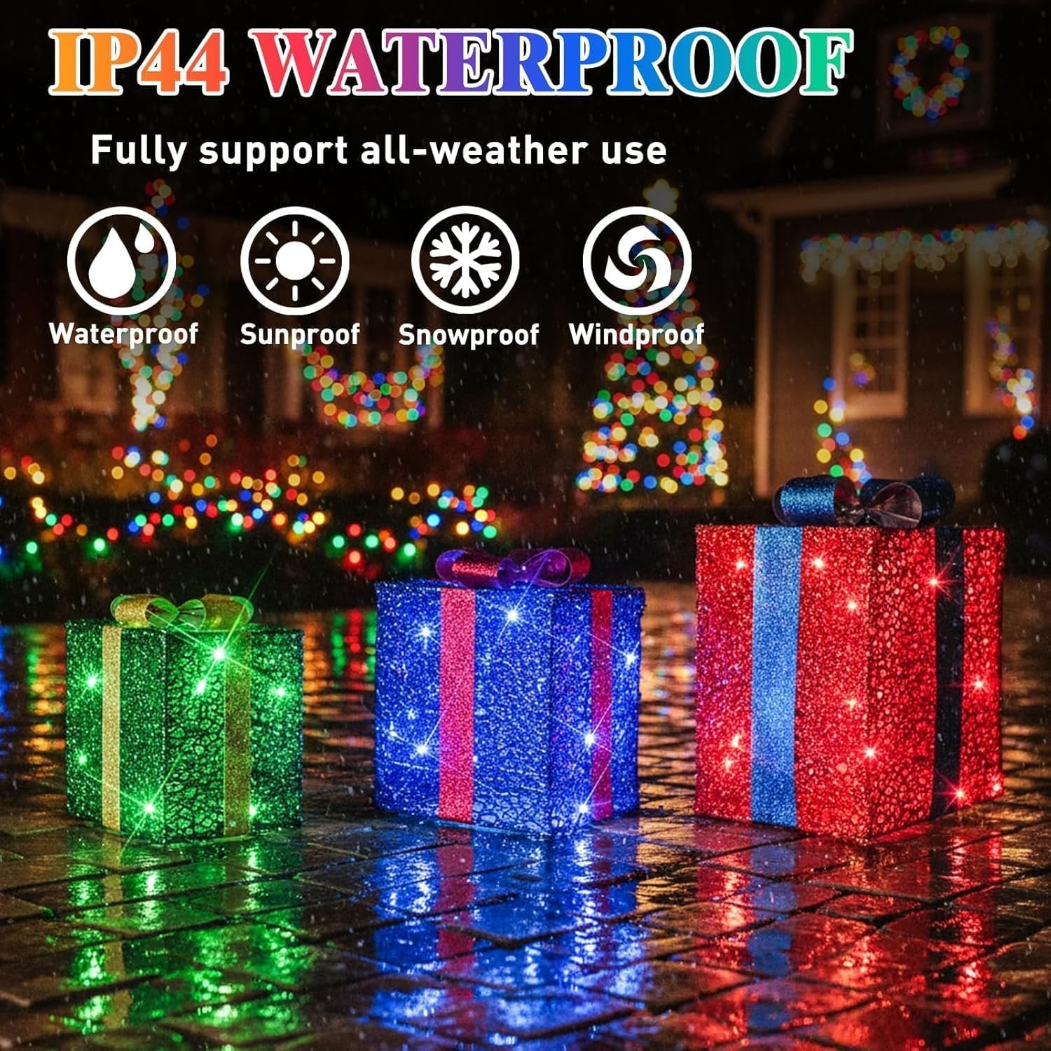 3PK Light up Boxes Multi-Colour LED Gift Box with Lights Plug in for Outdoor Christmas Decorations Gifts for Girls Kids Beloved