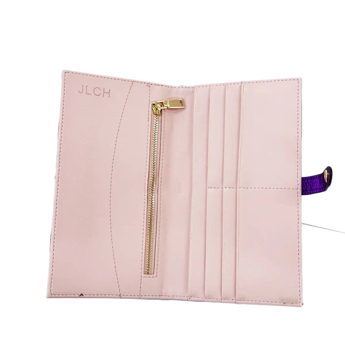 Women'S Fashion Elegant PU Leather Long Wallet Colorful Stripe Stitching Zipper Pocket Card Holder, Bifold