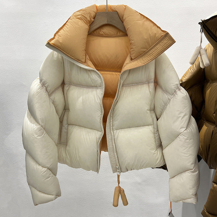 Women's High Collar Warm Cotton-padded Coat With Contrast Color Design