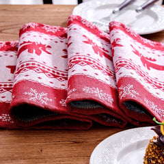 Christmas Table Runner, Red Modern Christmas Decorations with Christmas Reindeer and Snowflakes Xmas Pattern, Kitchen Dining Table Decoration for Home Party Decor, Winter Holiday, 35X180 Cm
