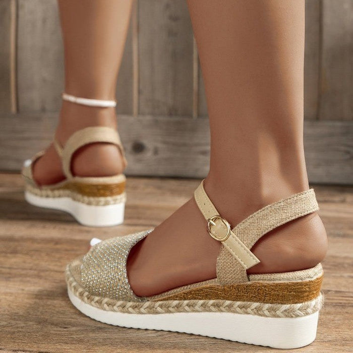 Women's Hemp Rope Wedge Sandals Plus Size Buckle