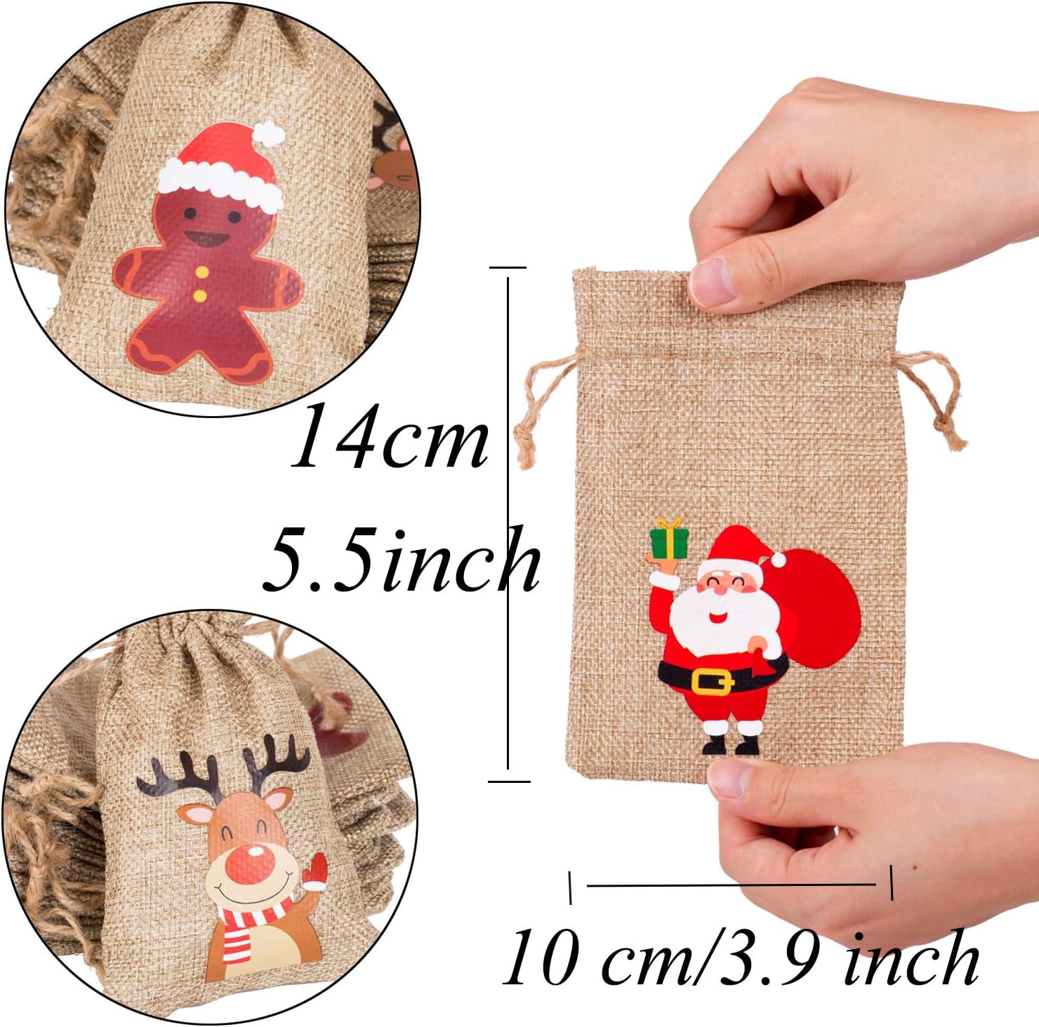 12 Pieces Line Jute Drawstring Gift Bag Christmas Party Burlap Bag Candy Pouch Snack Sack for Kids Xmas Party Favors