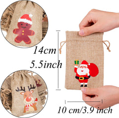 12 Pieces Line Jute Drawstring Gift Bag Christmas Party Burlap Bag Candy Pouch Snack Sack for Kids Xmas Party Favors