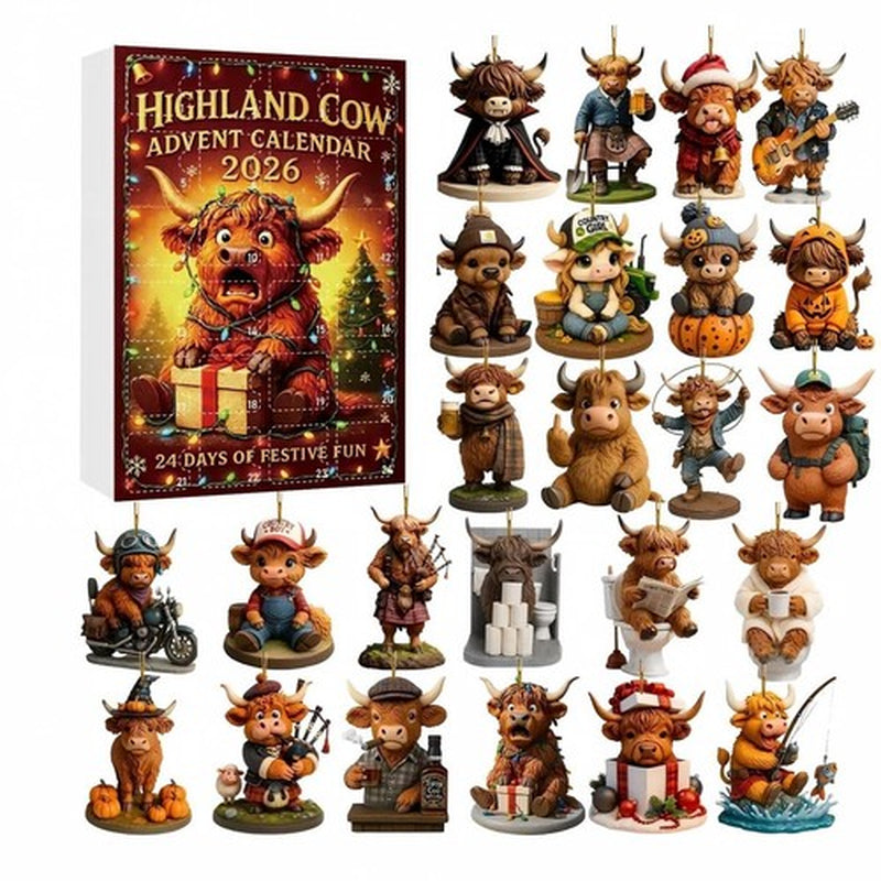 Highland Cow Christmas Advent Calendar 2026 Countdown 3D PVC Figures Gift Decor