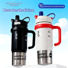 Ceramic-liner Insulated Mug Stainless-Steel Straw Ice-Resistant Bottle Large-Capacity Cup