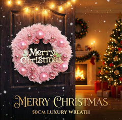 Traditional Christmas Wreath Pink Glamour - 50Cm /20" Large Artificial Floral Front Door Decoration - Festive Hanging Xmas Ornament Garland Style 2