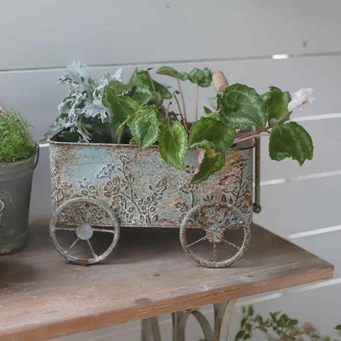 Wrought Iron Cart Flowerpot Distressed Outdoor Garden Courtyard Decoration