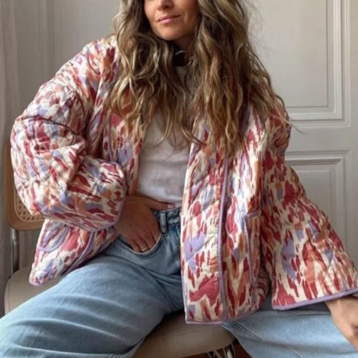 Autumn Winer Women Coat Geometric Print Casual Jackets for Women Fashion Long Sleeve Outerwear