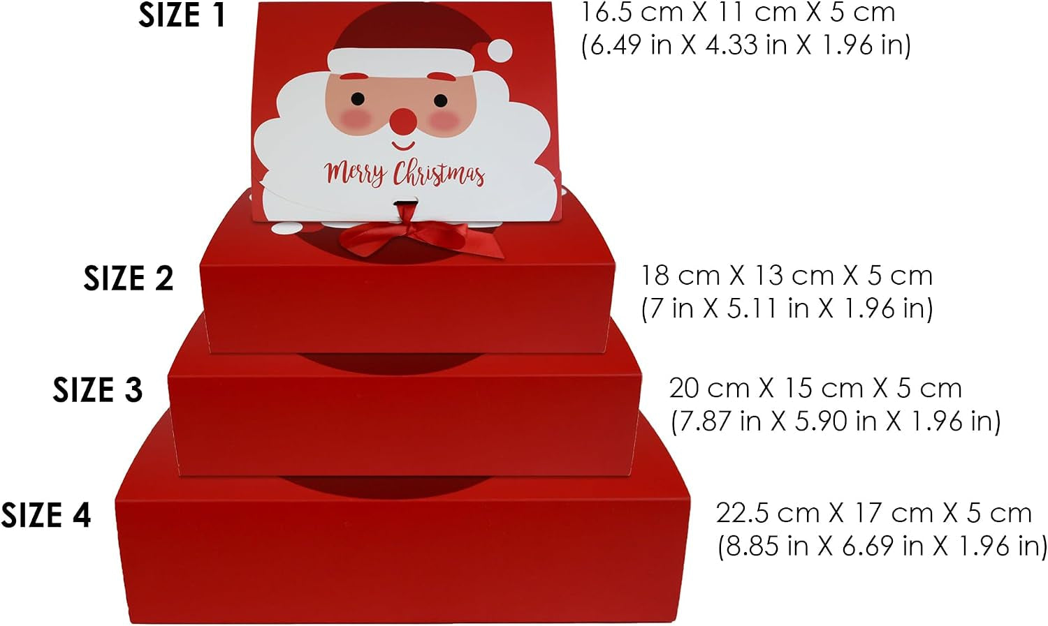 Pack of 12 Christmas Gift Boxes with Ribbon Closure 22.5X17X5 Cm