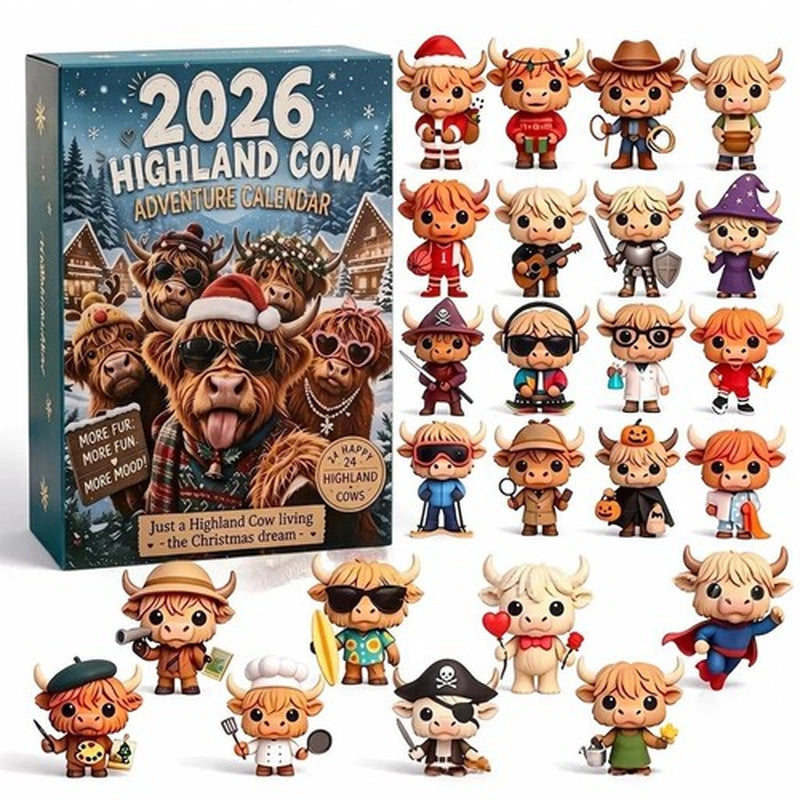 Highland Cow Christmas Advent Calendar 2026 Countdown 3D PVC Figures Gift Decor