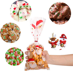 120 Pieces Christmas Cellophane Bags Xmas Gift/Goodies Treat Bags with 180 Pieces Twist Ties
