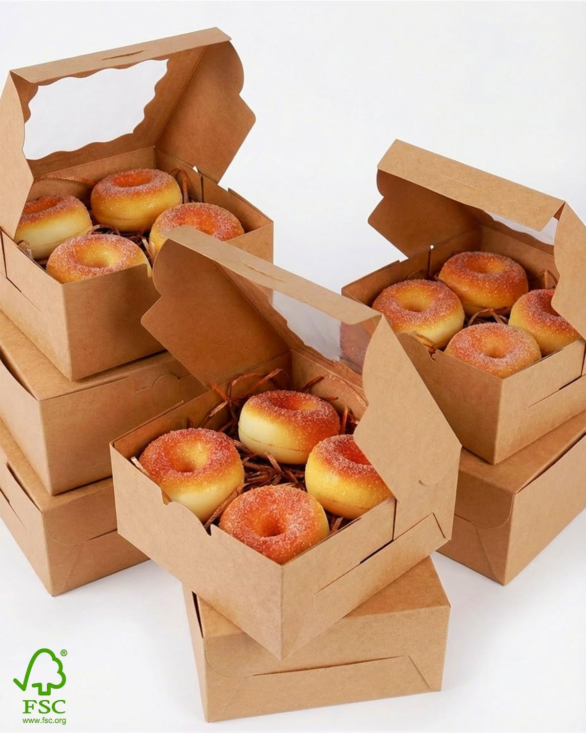 Brown Bakery Box with Window 15Pcs 15.2X15.2X7.6Cm Brown Cookie Boxes Pastry Box for Wedding Favor Birthday ＆ Party(6X6X3Inch)