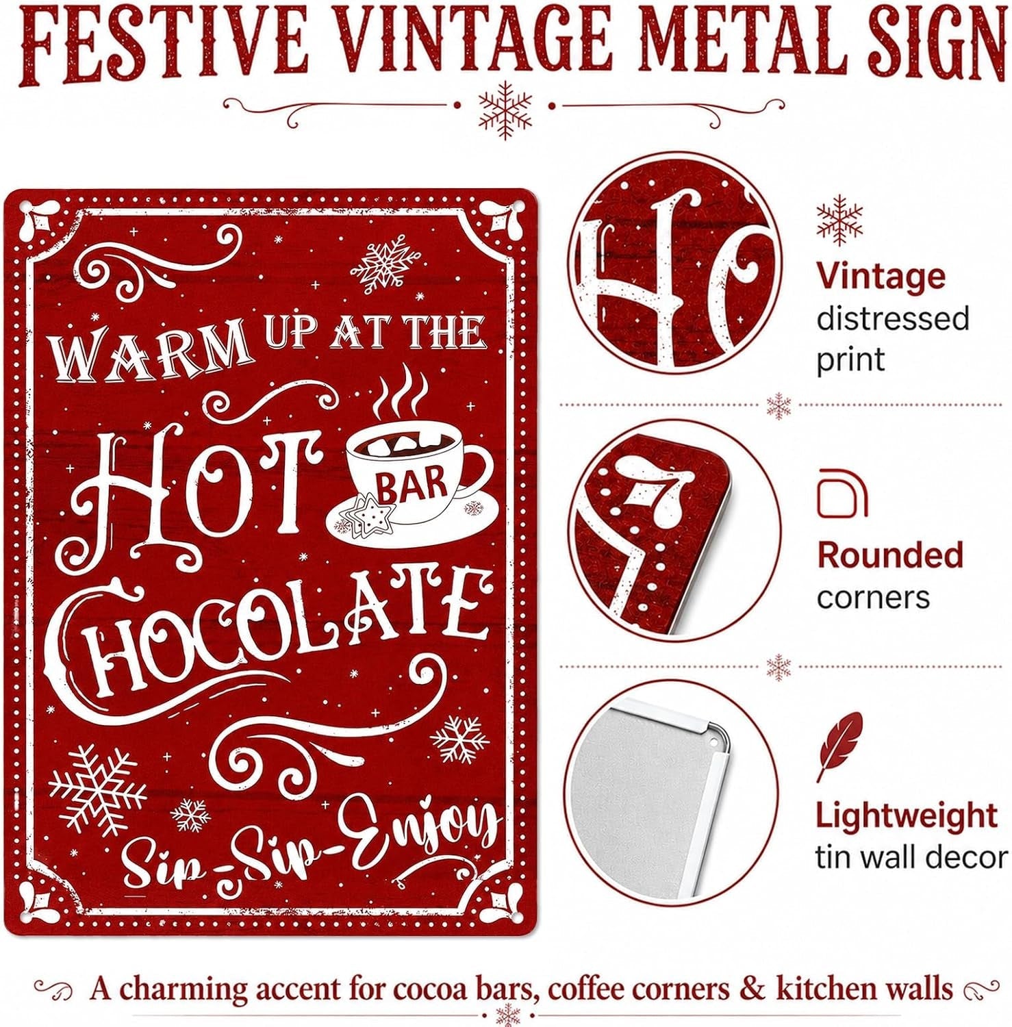 Hot Cocoa Station Sign, Metal Christmas Kitchen Accessories for Wall Decor