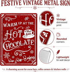 Hot Cocoa Station Sign, Metal Christmas Kitchen Accessories for Wall Decor